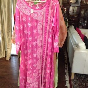 Georgette fluorescent pink angrakha kurta